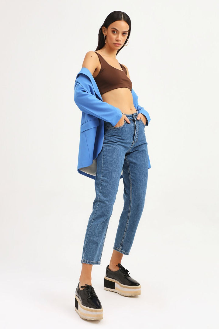 Tek Düğmeli Blazer Ceket Mavi