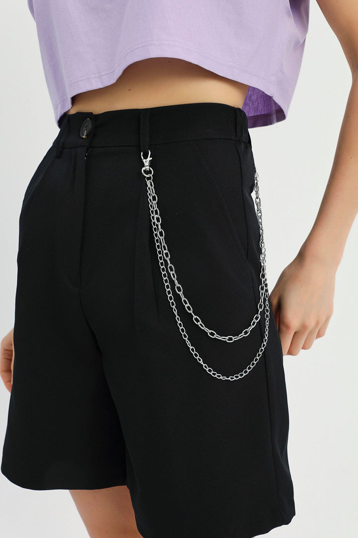 Chain Detailed High Waist Shorts Black