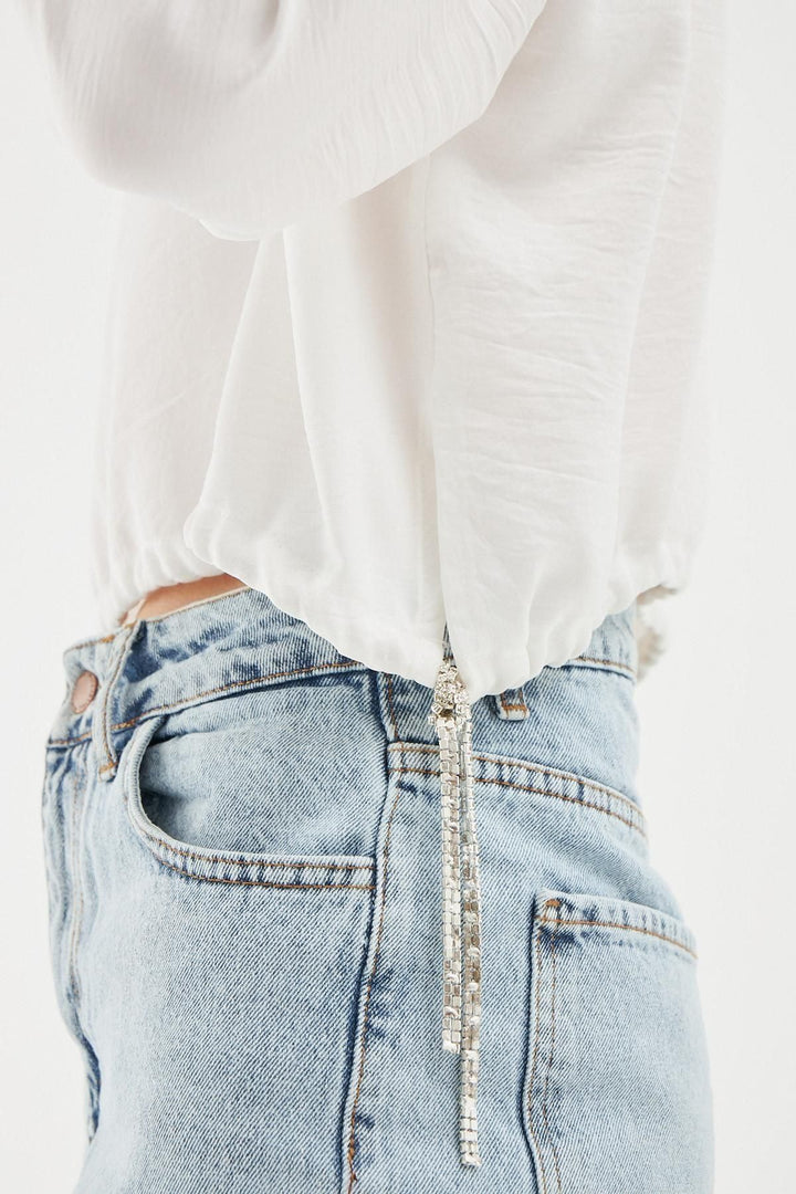 Waist Pleated Waistband Blouse Ecru