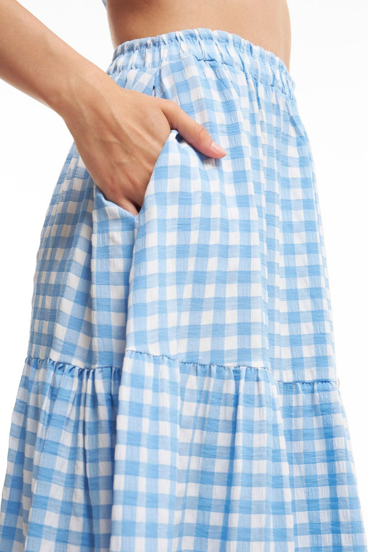 Plaid Midi Skirt Blue