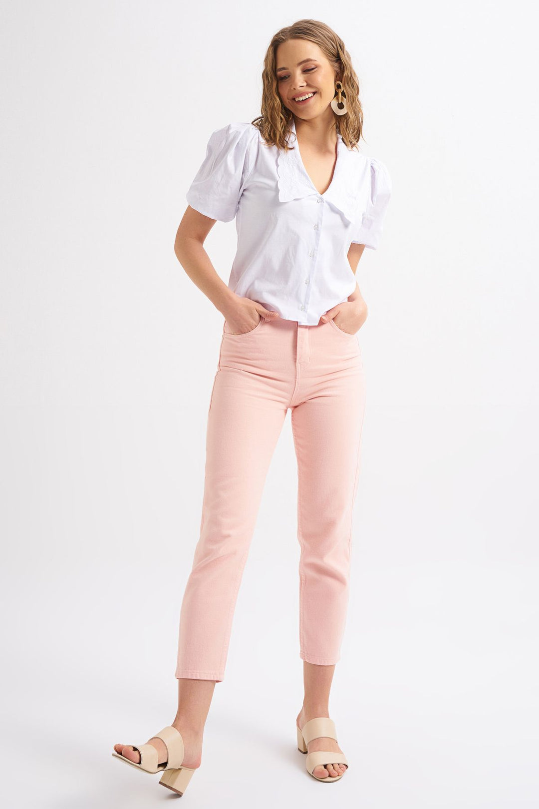 Embroidered Collar Shirt White