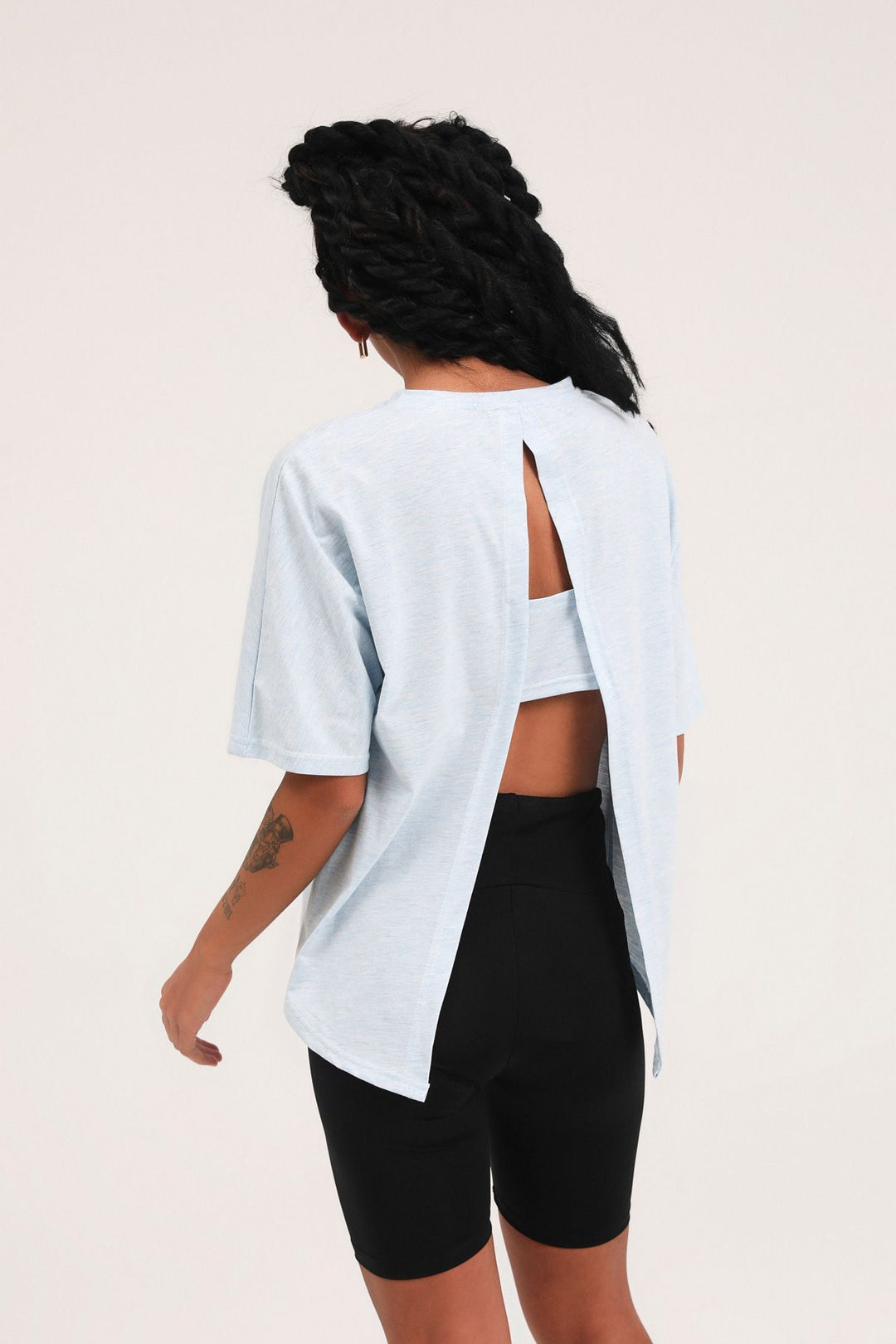 Sırt Dekolteli Tişört Bebe Mavi