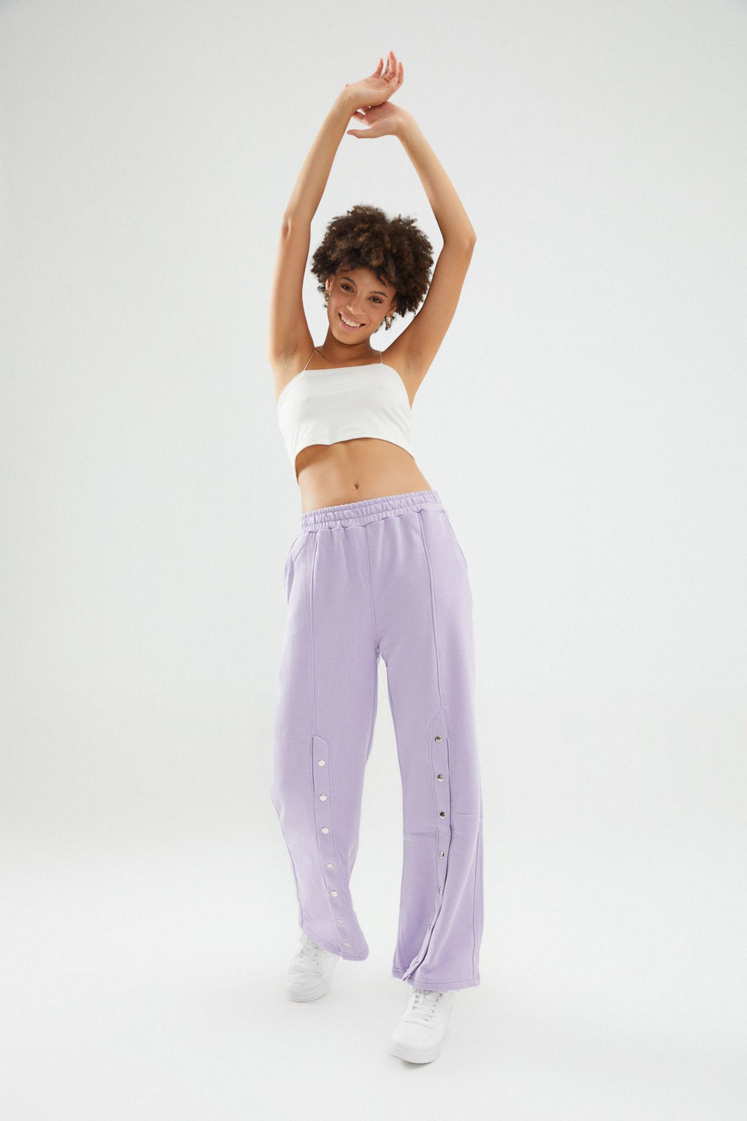 Bol Paça Çıtçıtlı Eşofman Lila