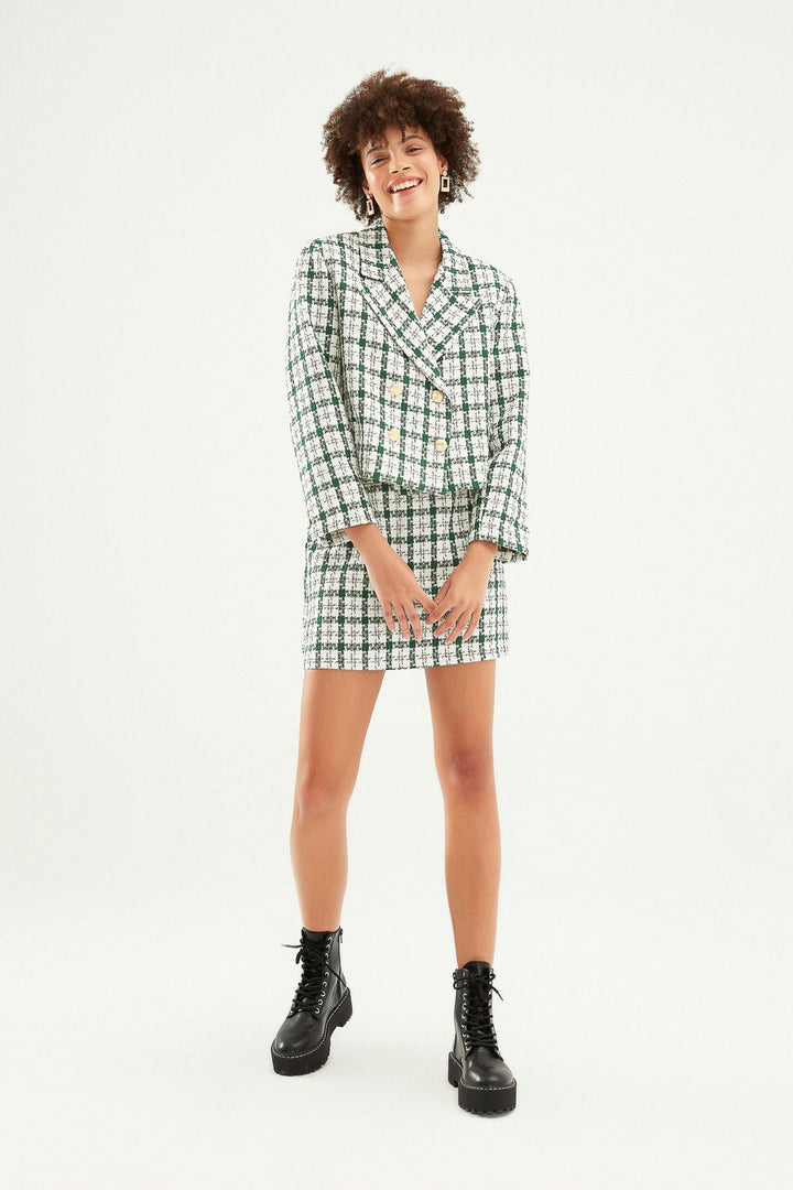 Striped Tweed Blazer Jacket Mint