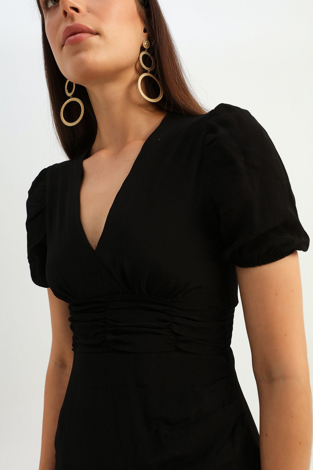 V Neck Gipeli Wrapped Dress Black