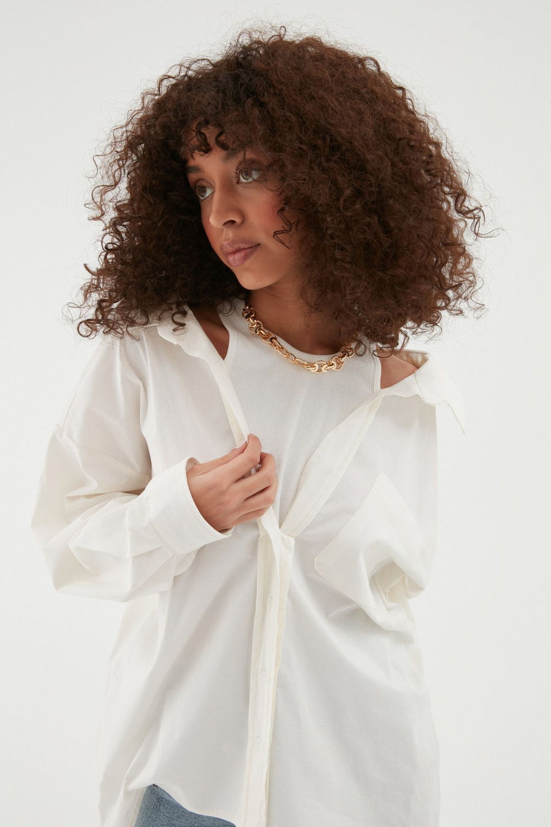 Body Detailed Oversize Shirt Ecru