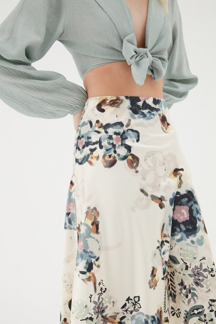 Patterned Satin Skirt Ecru