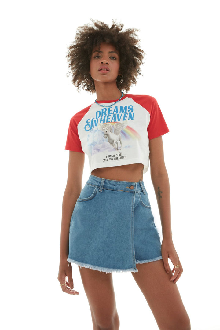 Tasseled Denim Shorts Skirt Blue