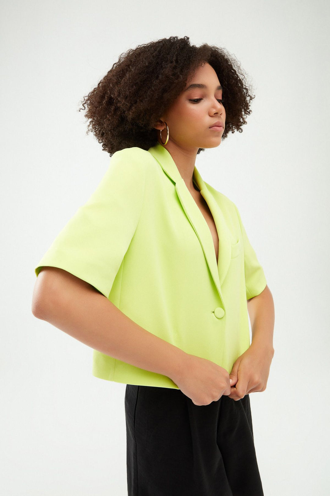 Short Sleeve Crop Blazer Jacket Light Green