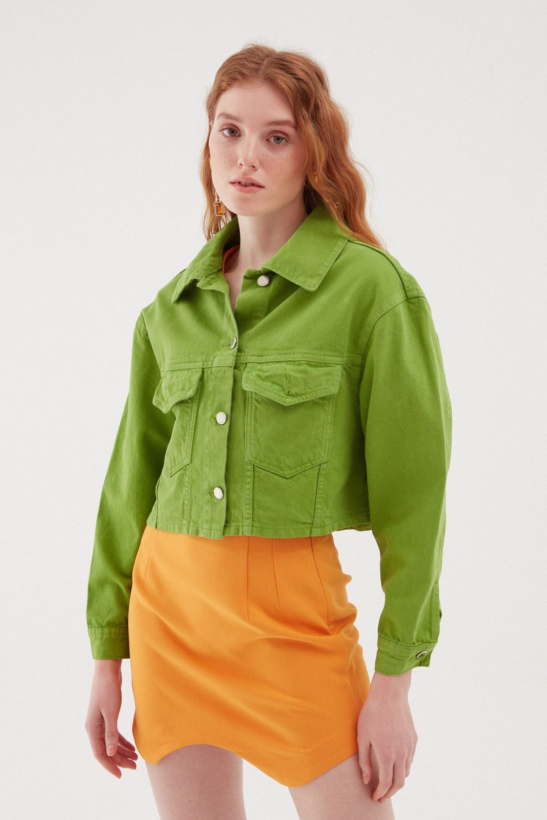 Crop Denim Jacket Green