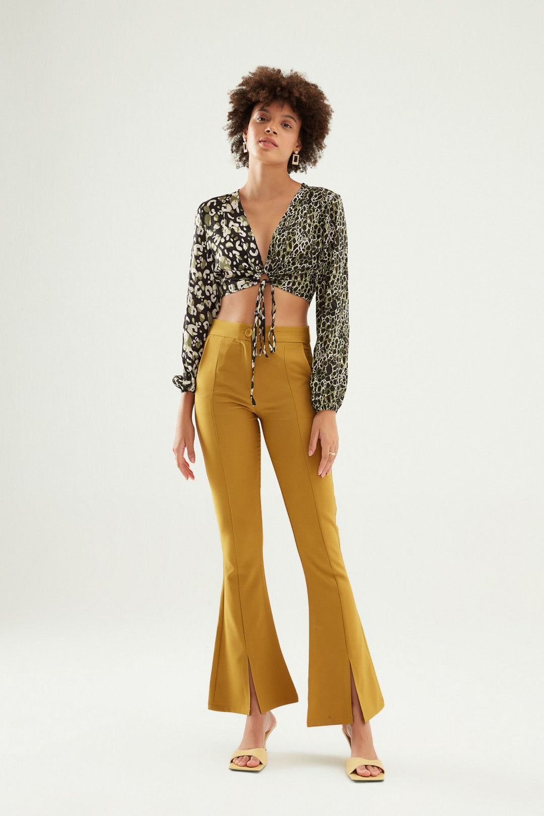 Patterned Satin Blouse Green