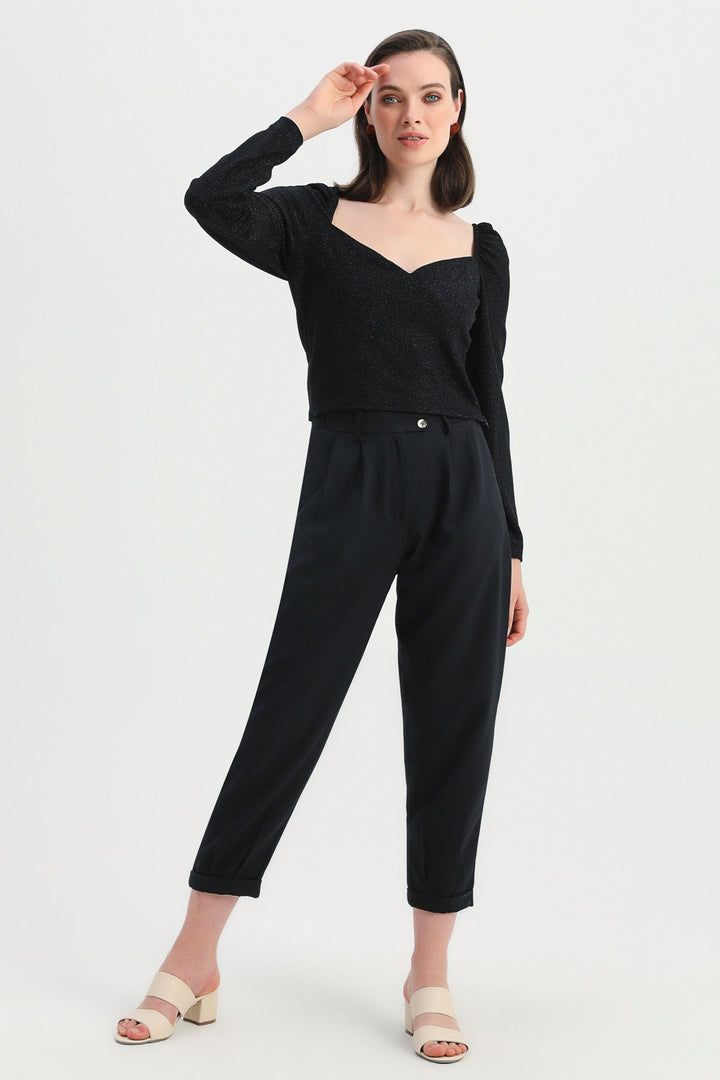 V-Neck Silvery Blouse Black