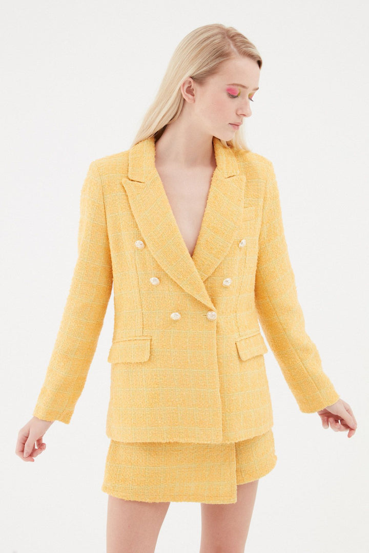 Kruvaze Tüvit Blazer Ceket Açık Oranj