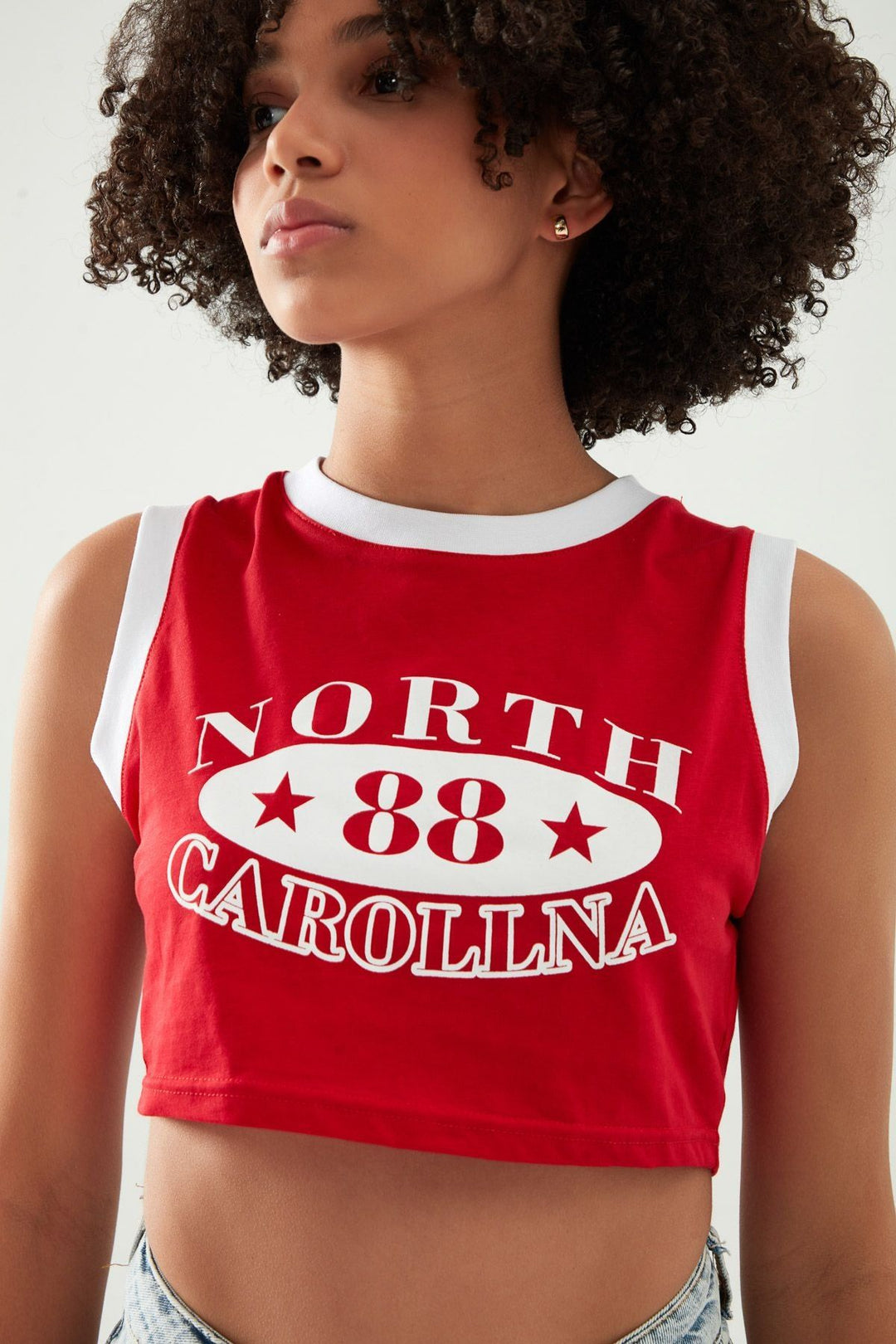 Kolsuz Baskılı Crop Tişört Kırmızı