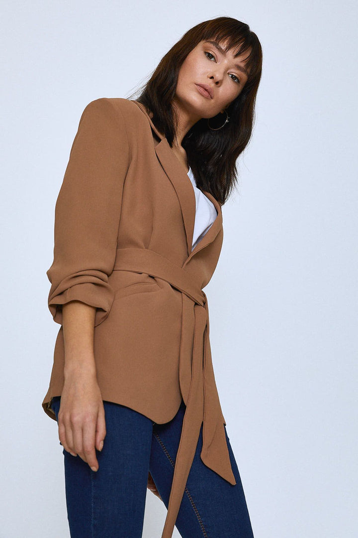 Waist Belted Fleto Pocket Jacket Brown