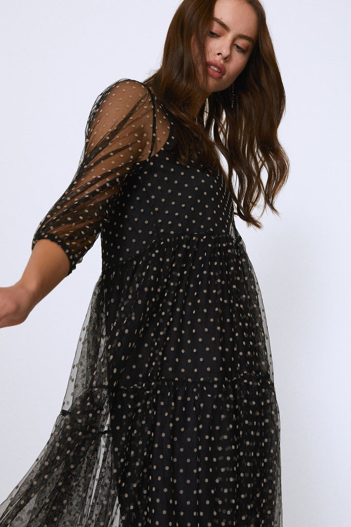 Polka Dot Midi Dress Black