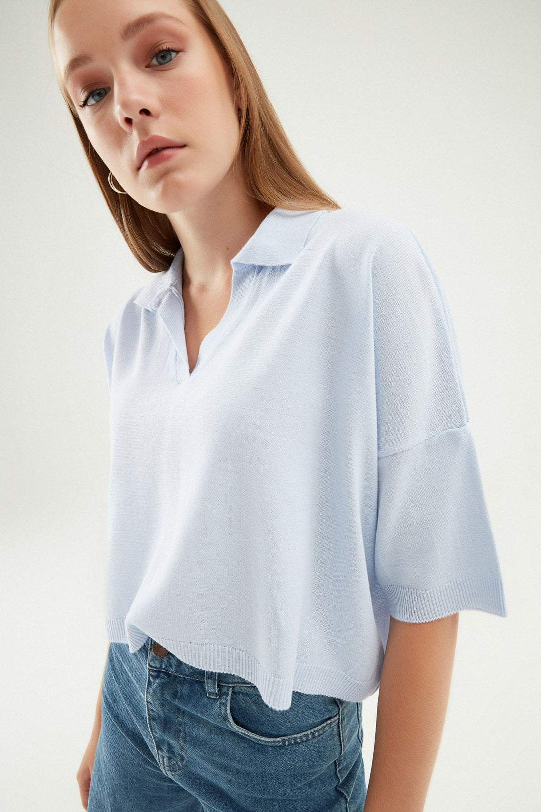 Oversize Polo Yaka Triko Bebe Mavi