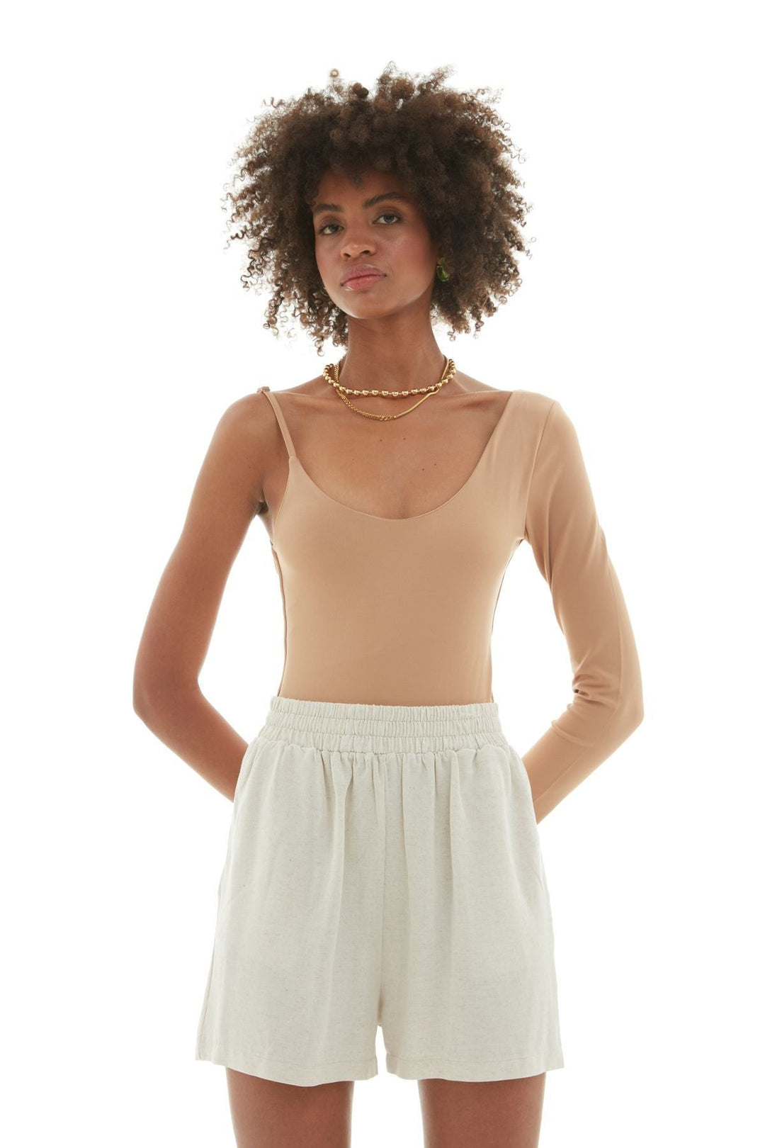 Elastic Waist Linen Shorts Natural