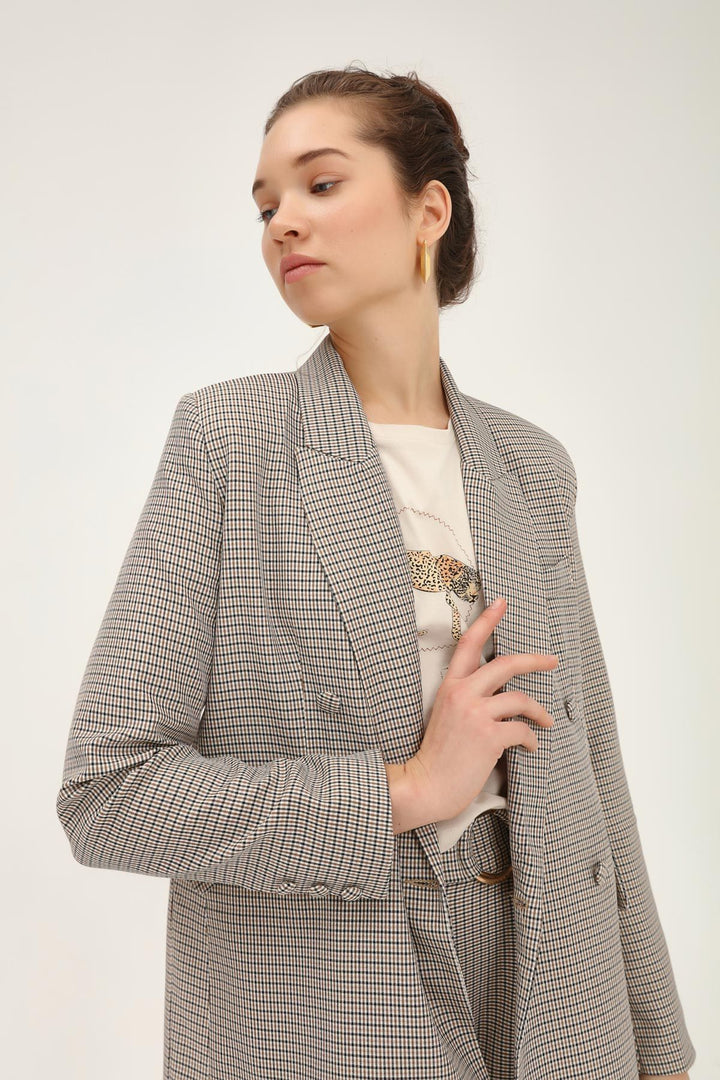 Çizgili Blazer Ceket Camel