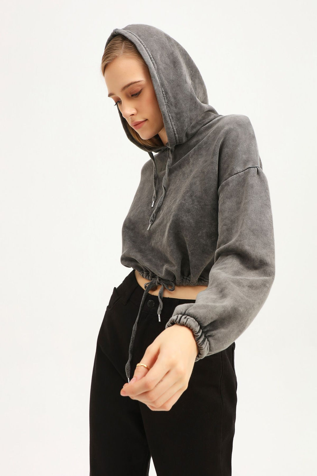 Beli Büzgülü Oversize Sweatshirt Antrasit