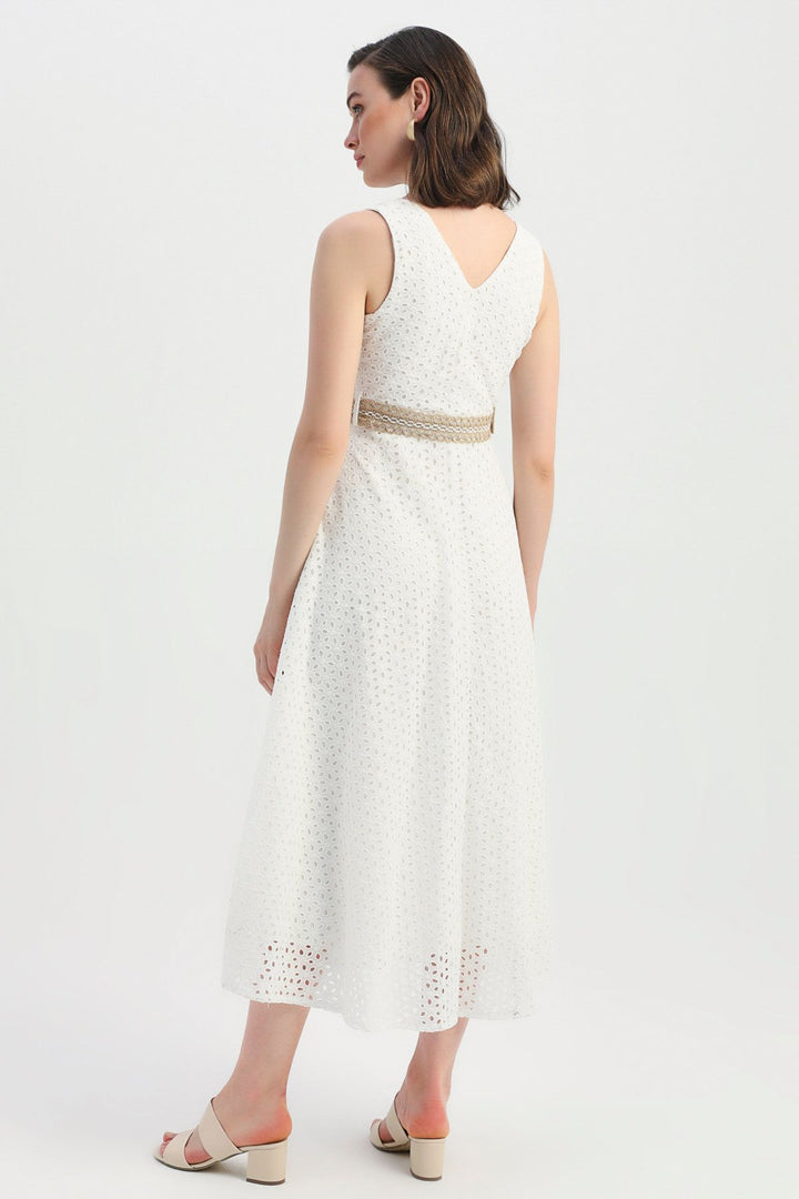 Belted Double Breasted Guipure Dress Ecru