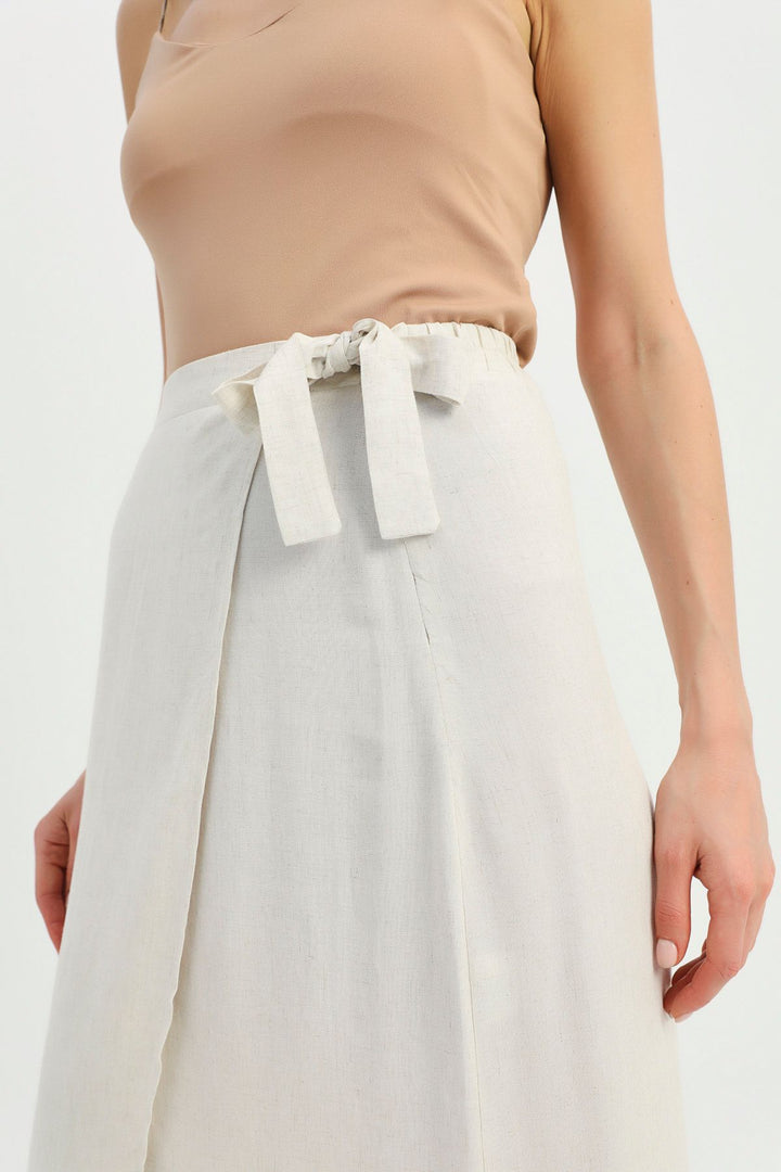 Tie Detailed Wrapped Linen Skirt Natural