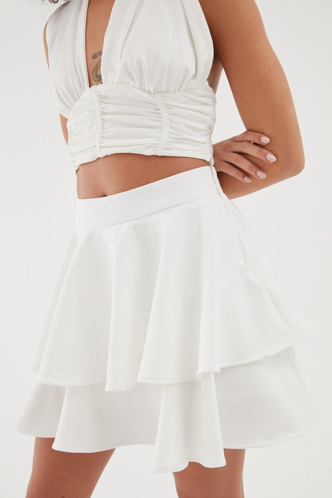 Flywheel Detailed Short Skirt Ecru