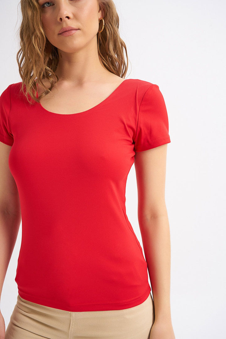 Short Sleeve Basic Blouse Red
