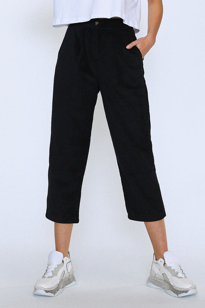 Elastic Waist Velvet Trousers Black