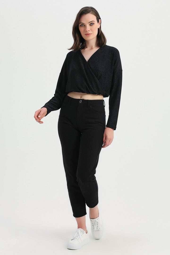 Double Breasted Silvery Blouse Black