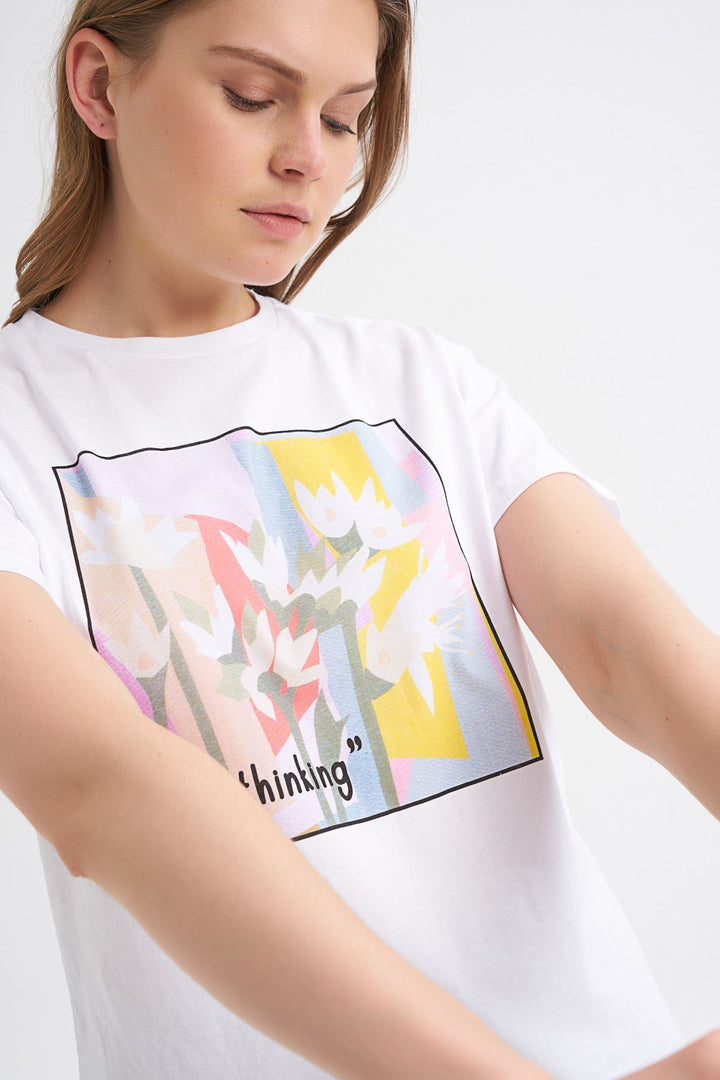 Baskılı Tişört Beyaz