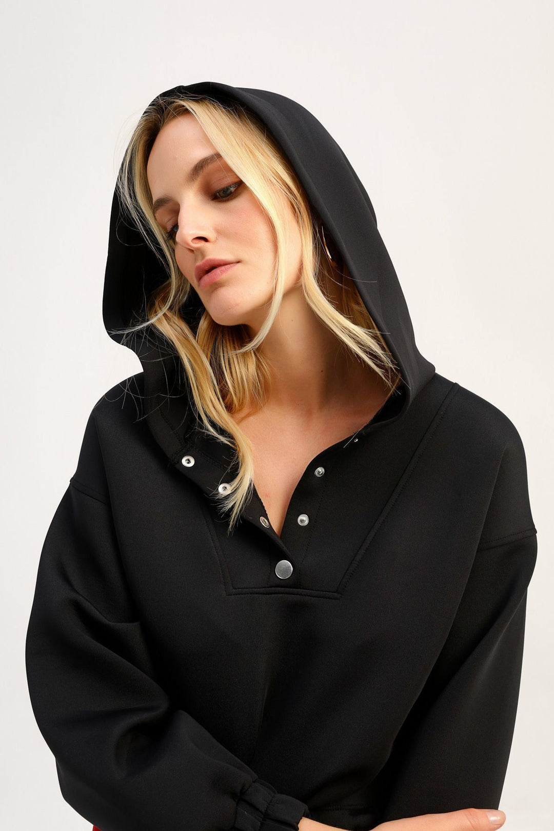 Dalgıç Kumaş Kapüşonlu Sweatshirt Siyah