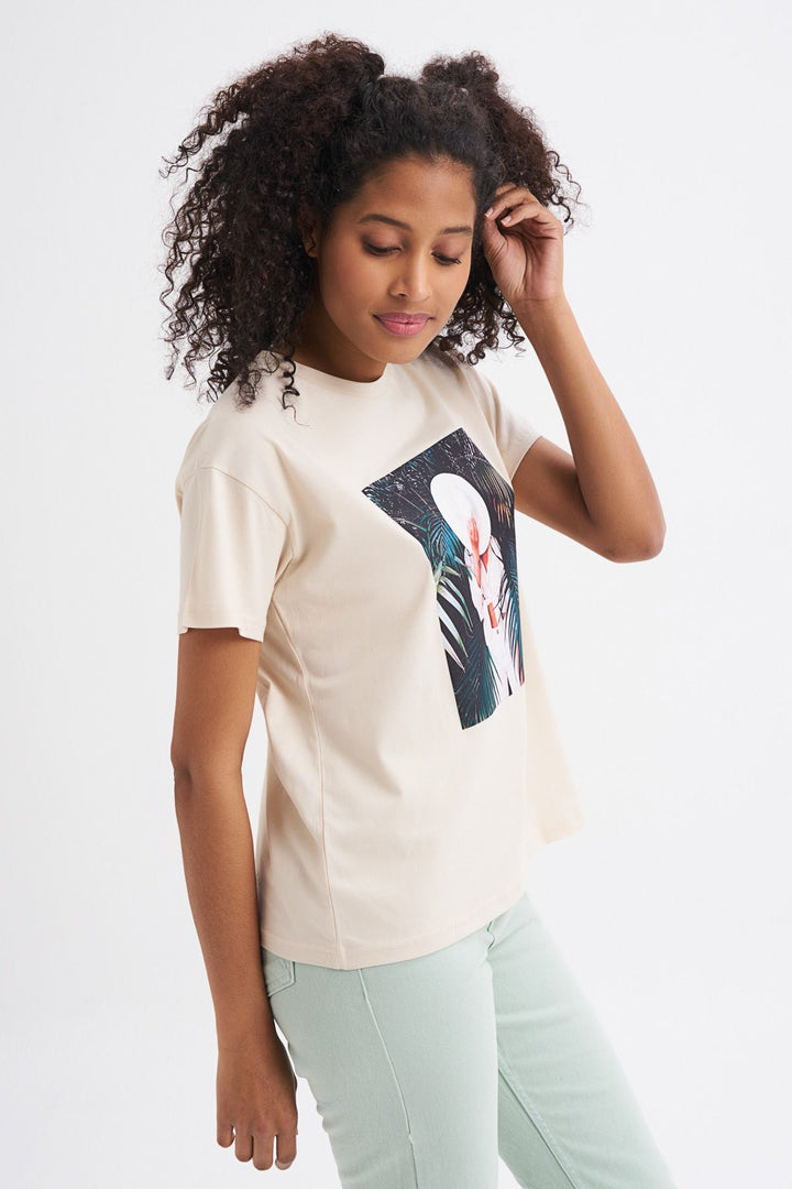 Baskılı Tişört Açık Bej