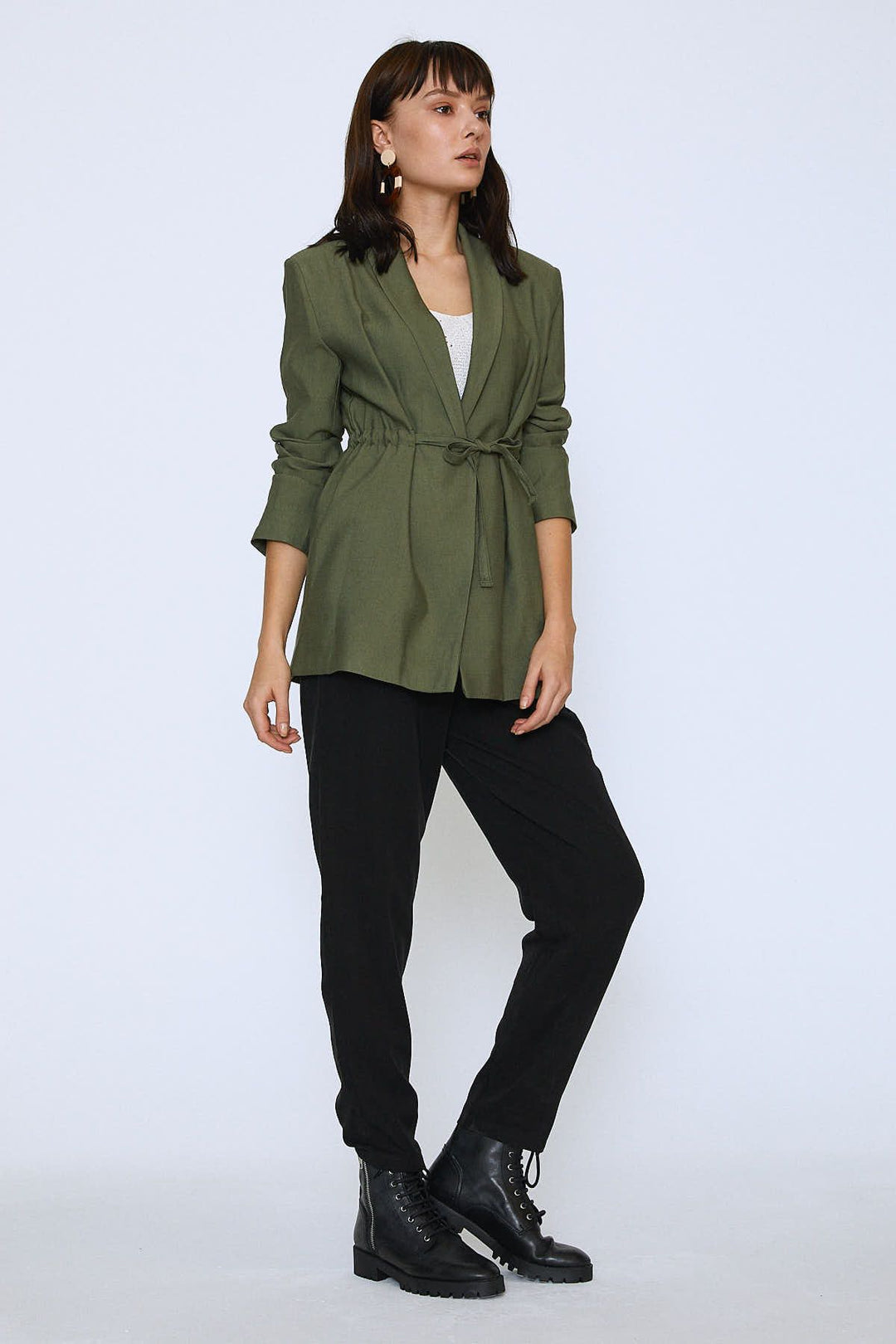 Beli Bağlamalı Ceket Haki