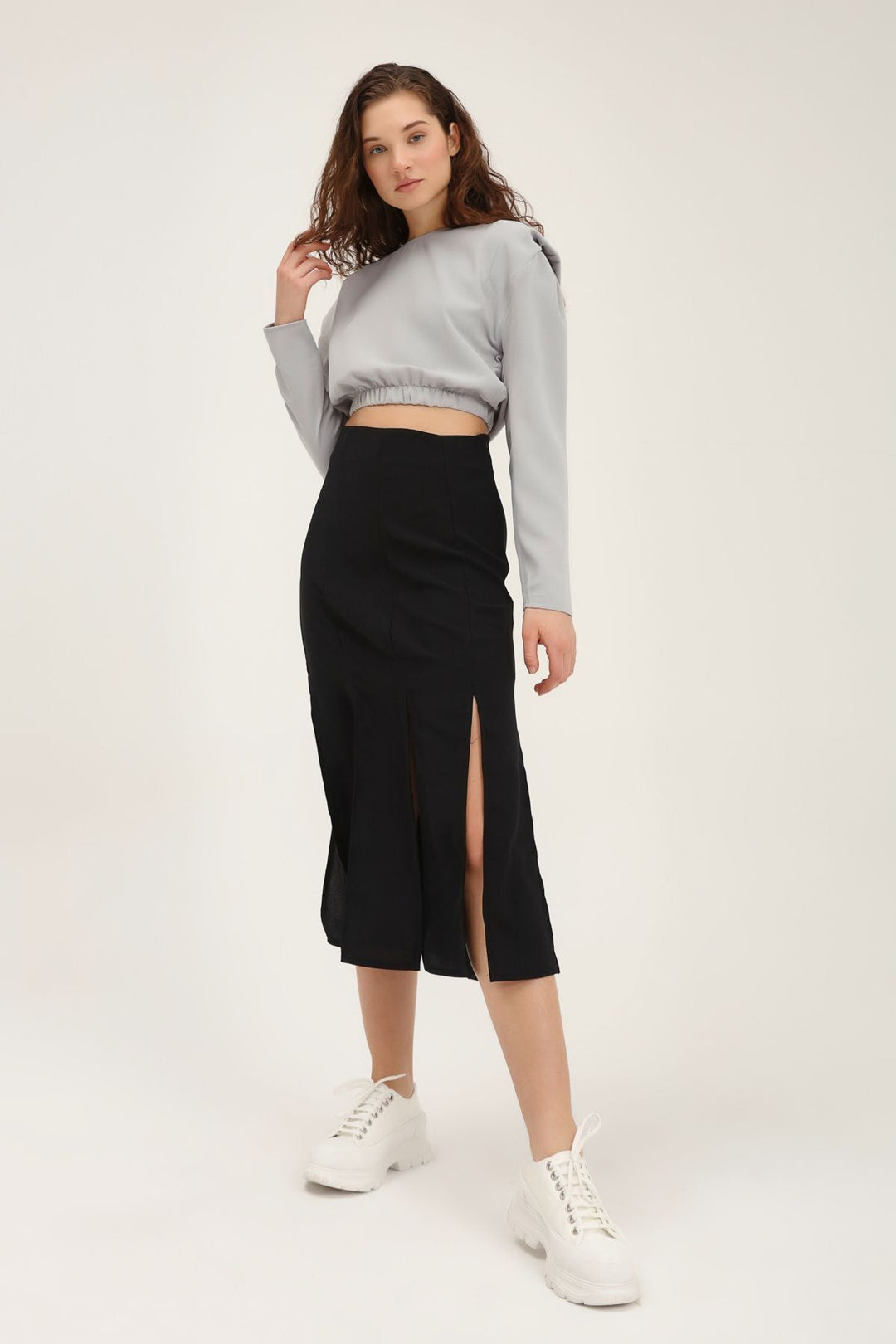 Slit Midi Skirt Black