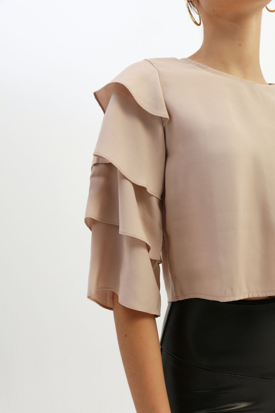 Ruffle Sleeve Blouse Beige