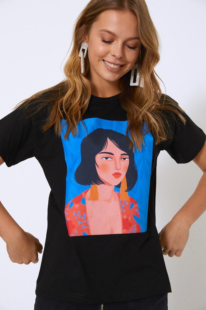 Baskılı Tişört Siyah