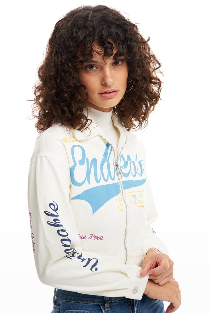 Printed Zipper Jacket Ecru