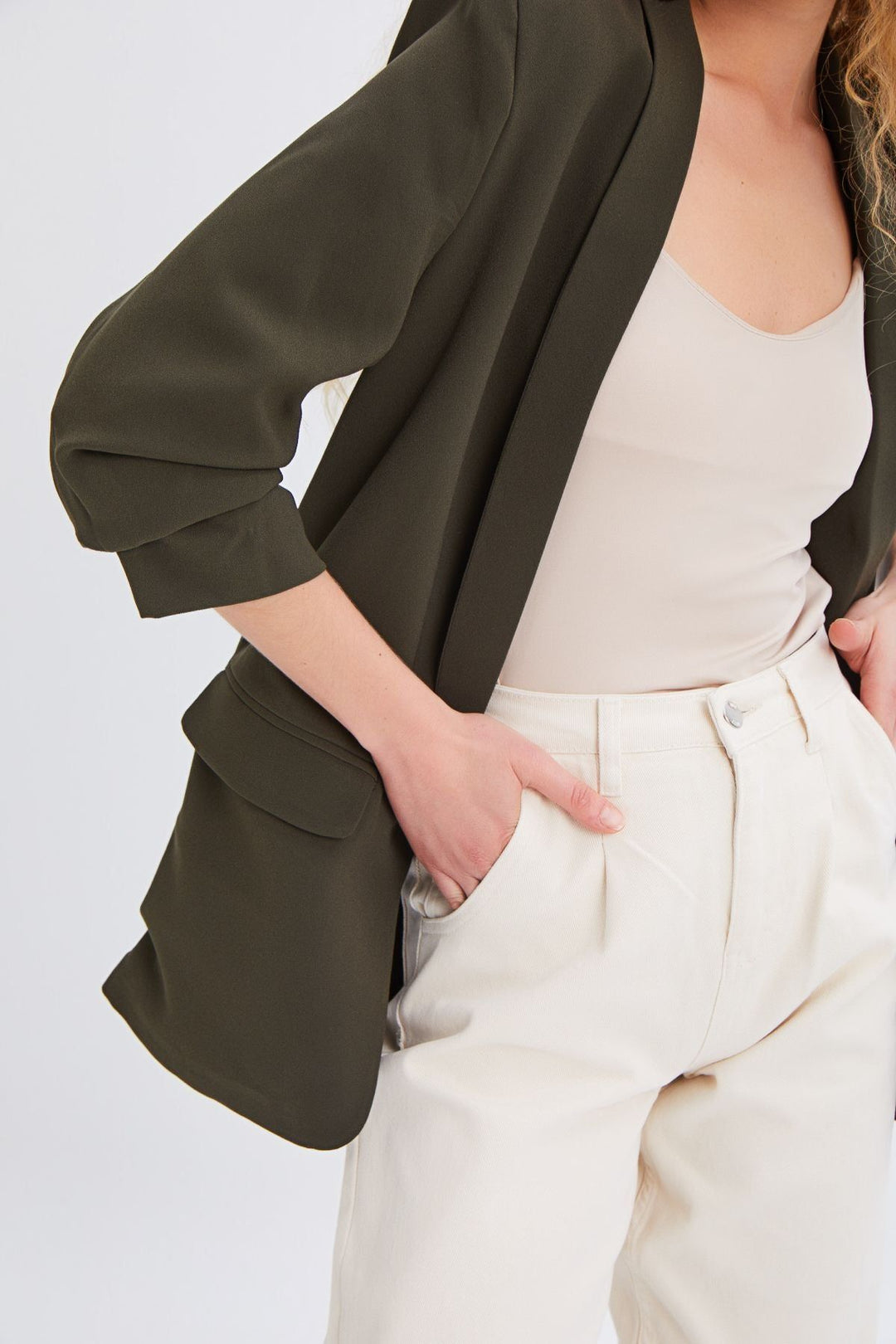 Shawl Collar Blazer Jacket Khaki