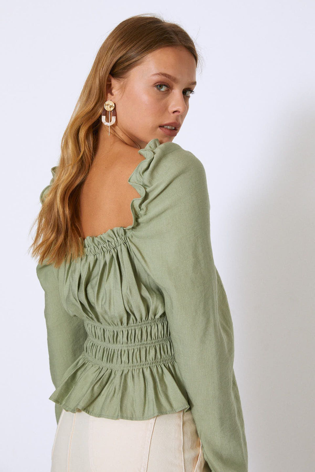 Watermelon Sleeve Square Collar Gipelli Blouse Mint