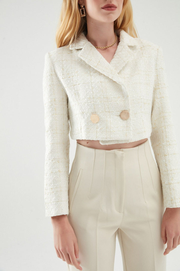 Tweed Crop Blazer Jacket White