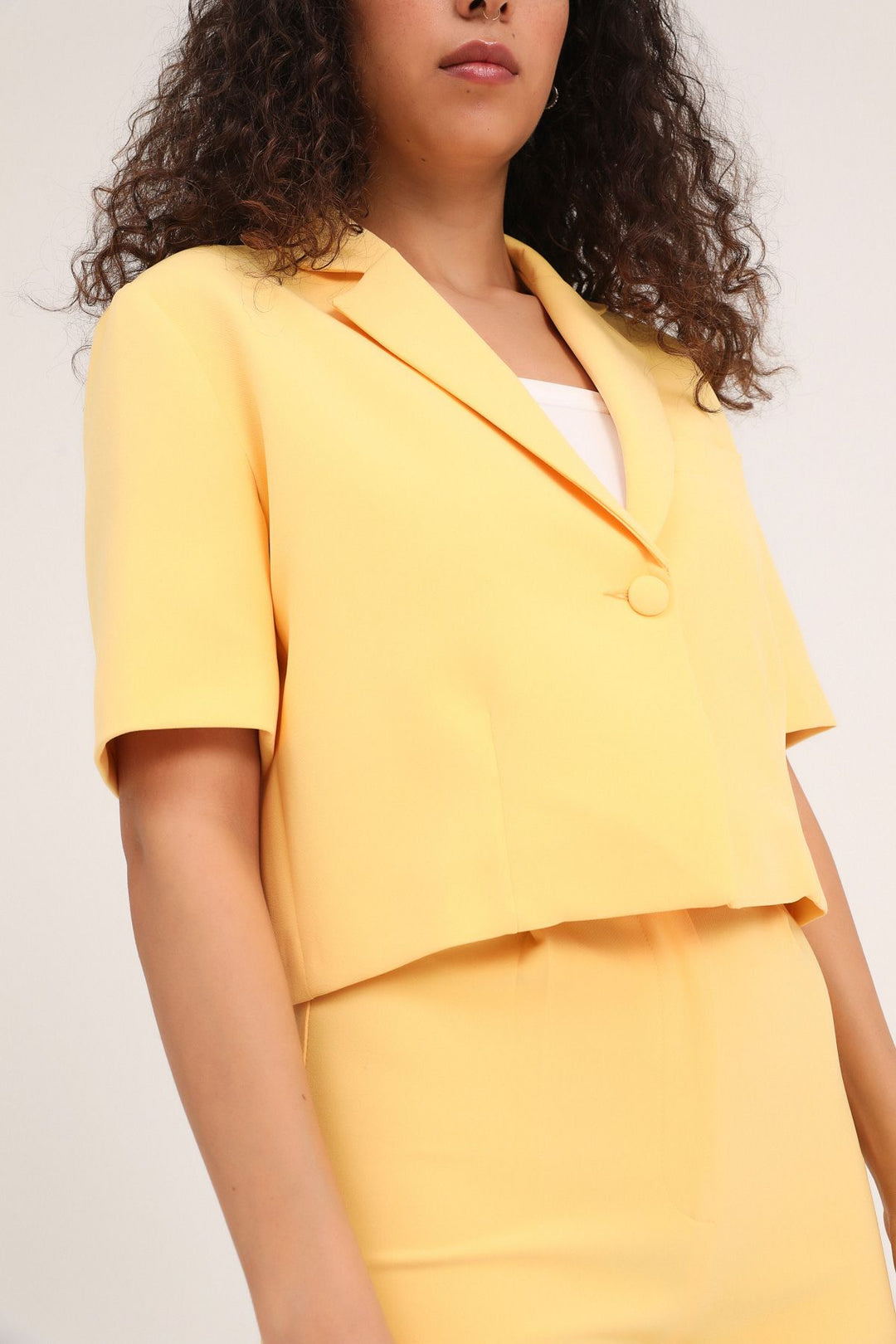 Short Sleeve Crop Blazer Jacket Yellow