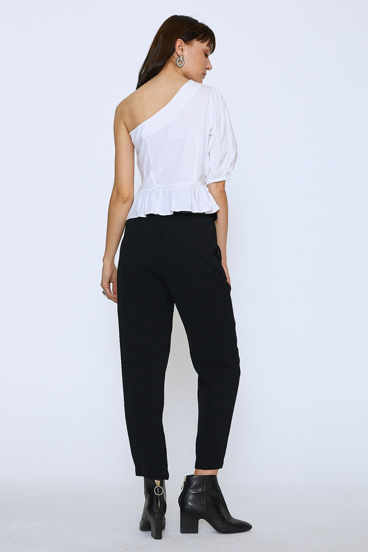 Tek Omuz Peplum Bluz Beyaz