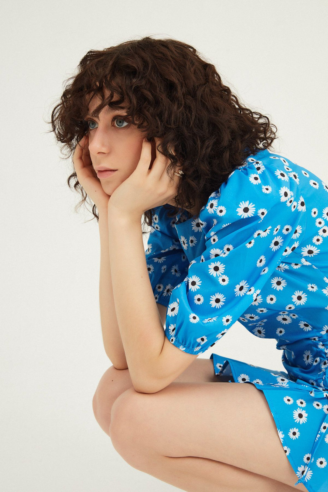 Floral Pleated Mini Dress Blue