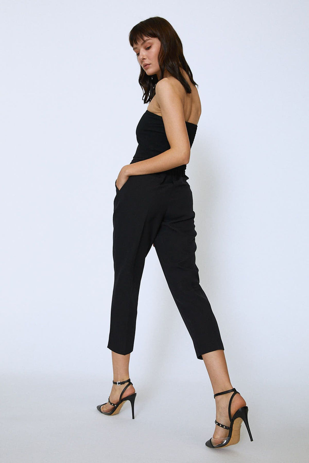 Waist Belted Fabric Trousers Black