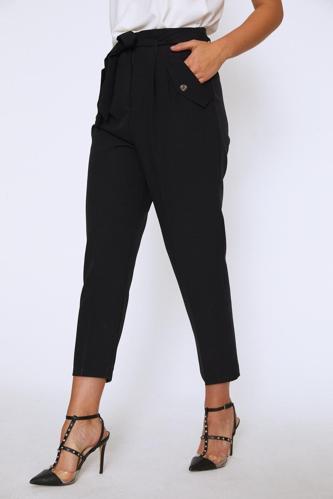 Tie Waist Pocket Trousers Black