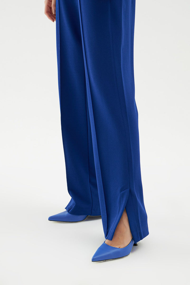 Slit Elastic Waist Trousers Sax