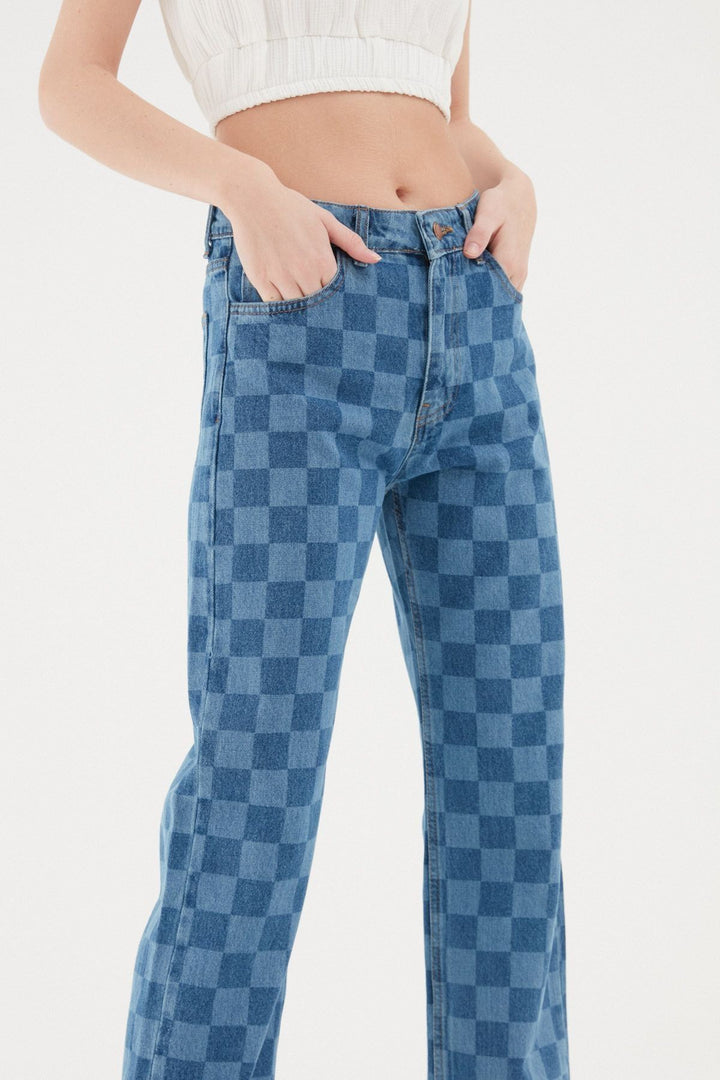 Checkered Jeans Blue