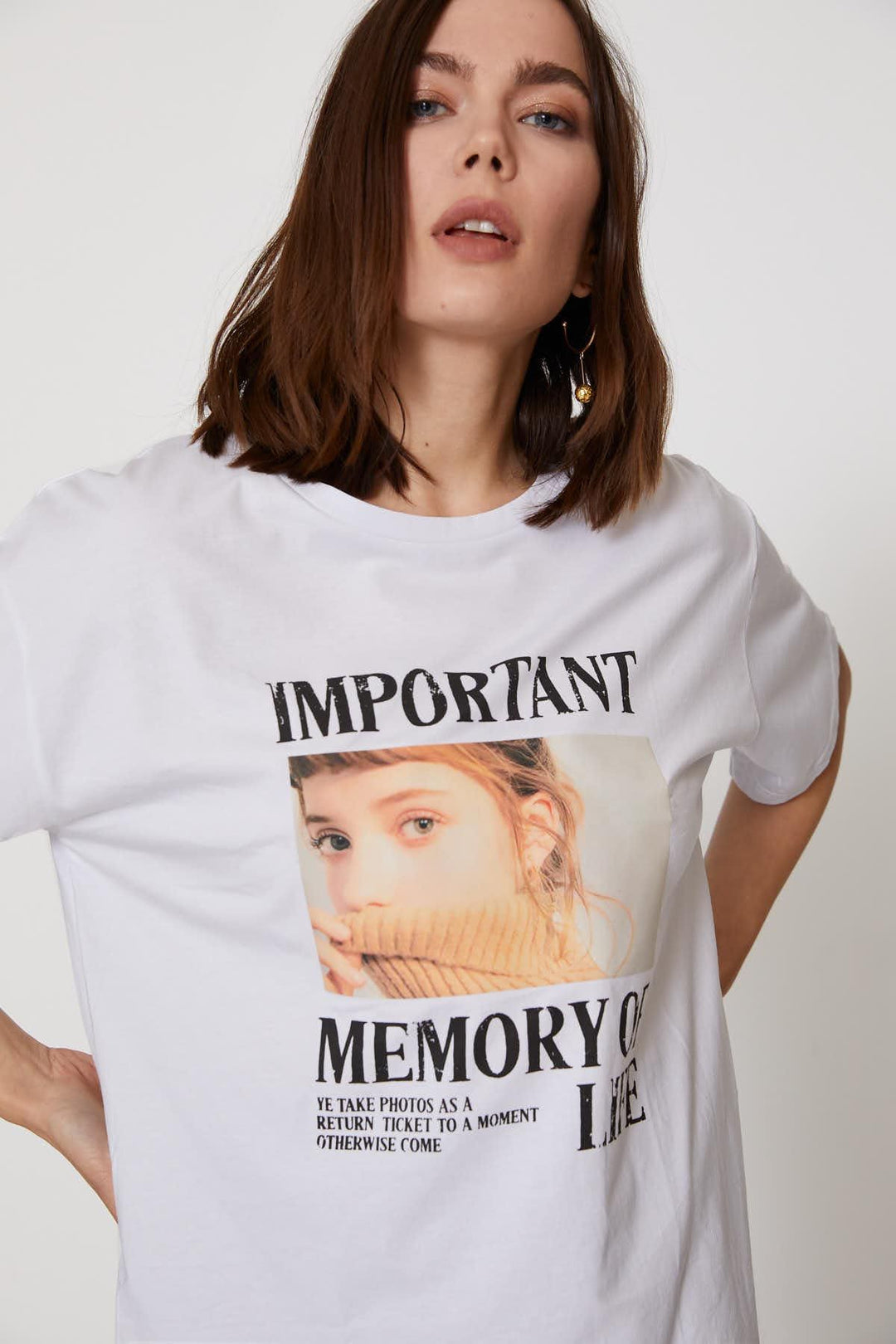 Baskılı Oversize Tişört Beyaz