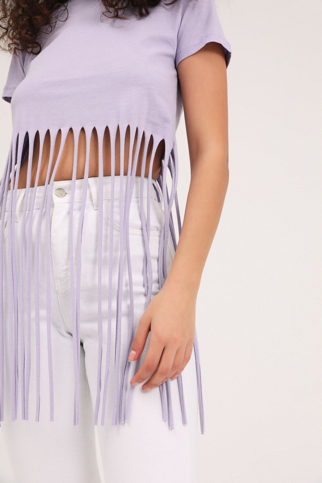 Ucu Püsküllü Tişört Lila